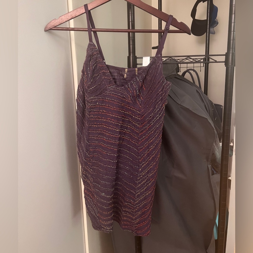 Purple cami with multicolored stitching